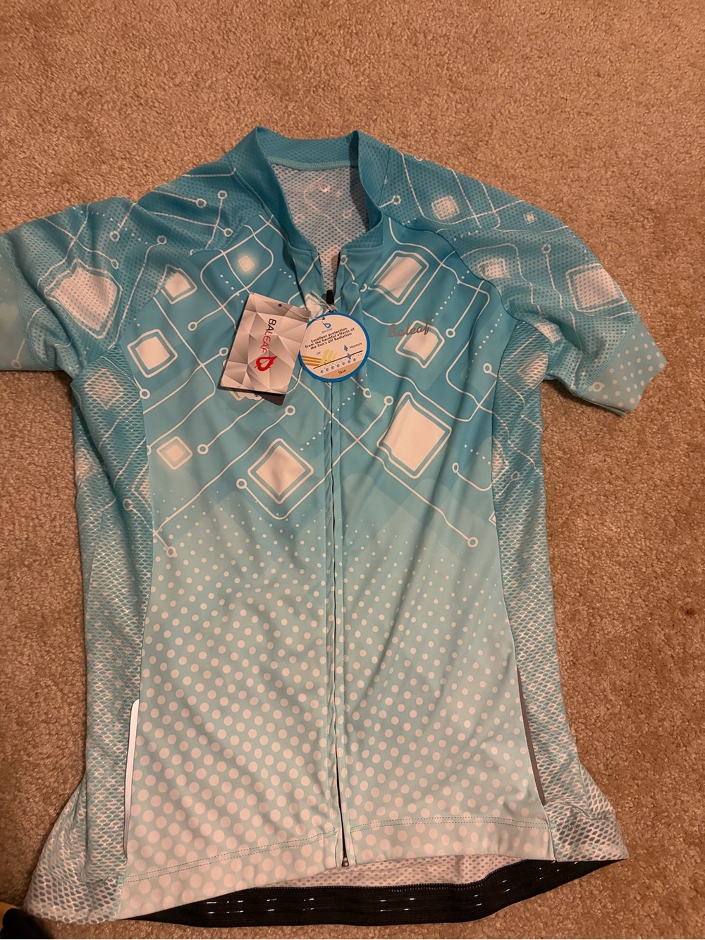 Baleaf Aqua and White Geometric Cycling Top